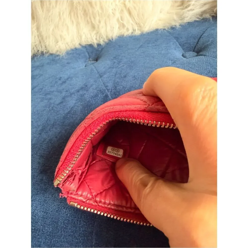 CHANEL Red Quilted Leather Zip Pouch with Gold CC